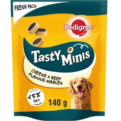 Pedigree Tasty Minis Dog Treats Cheesy Nibbles with Cheese and Beef. 140g
